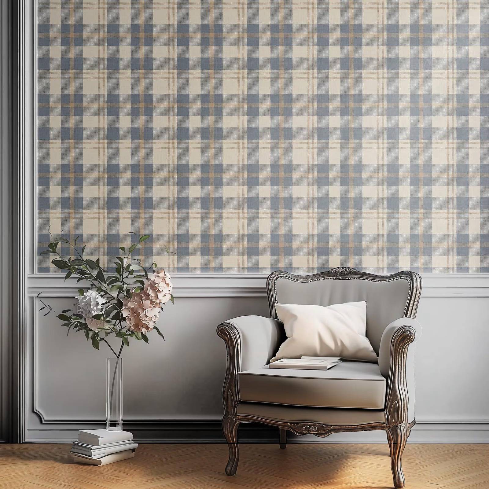 Interior Design Scandinavian - ورق جدران منقوش باللونين الأزرق والبيج