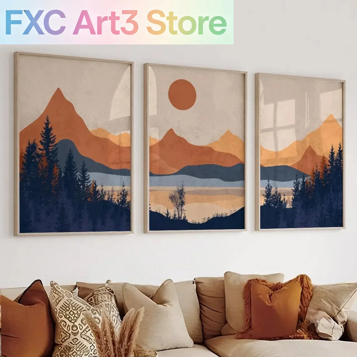 Abstract Canvas Set - 3 قطع/مجموعة بدون إطار، ملصقات جدارية