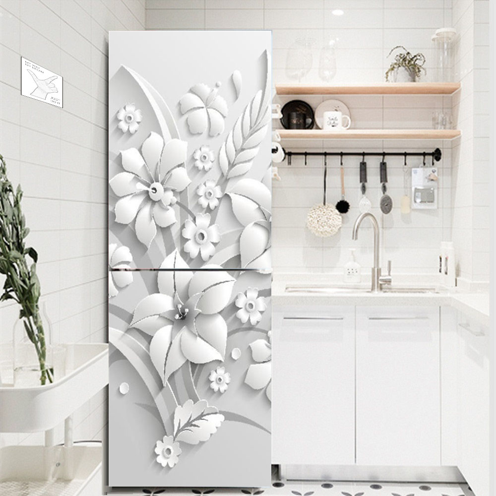 زهرة بيضاء الثلاجة ملصق مزخرفة - مراجعة Interior Design Kitchen وسعره